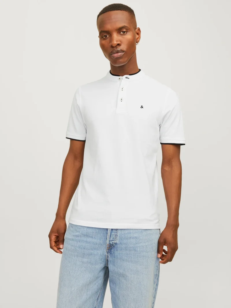 JACK & JONES jjepaulos mao polo ss noos Homme 12199711-BLANC – Image 3