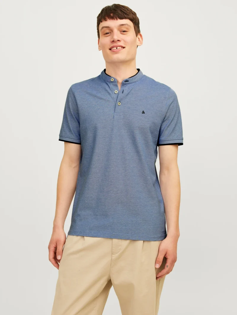 JACK & JONES jjepaulos mao polo ss noos Homme 12199711-BLEU – Image 2
