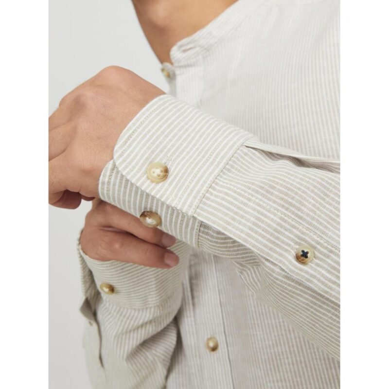 JACK & JONES jjesummer band linen shirt ls sn Homme 12248385-BEIGE – Image 4