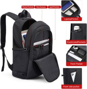 WENIG antivol sac à dos ordinateur portable 17 pouces  imperméable avec usb charging port, fonctionnel, pour loisirs/affaire/scolaire noir  Unisex – Image 6
