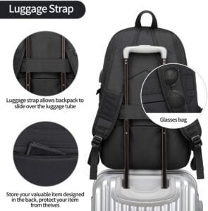 WENIG antivol sac à dos ordinateur portable 17 pouces  imperméable avec usb charging port, fonctionnel, pour loisirs/affaire/scolaire noir  Unisex – Image 3